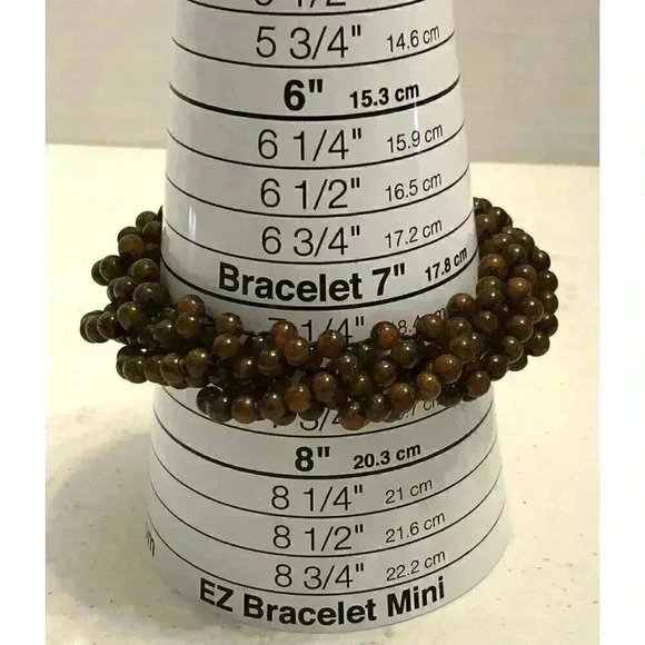 Vintage Stretch Brown Beaded Bangle Bracelet Chunky Retro Bohemian Balinese Poly - Picture 6 of 6